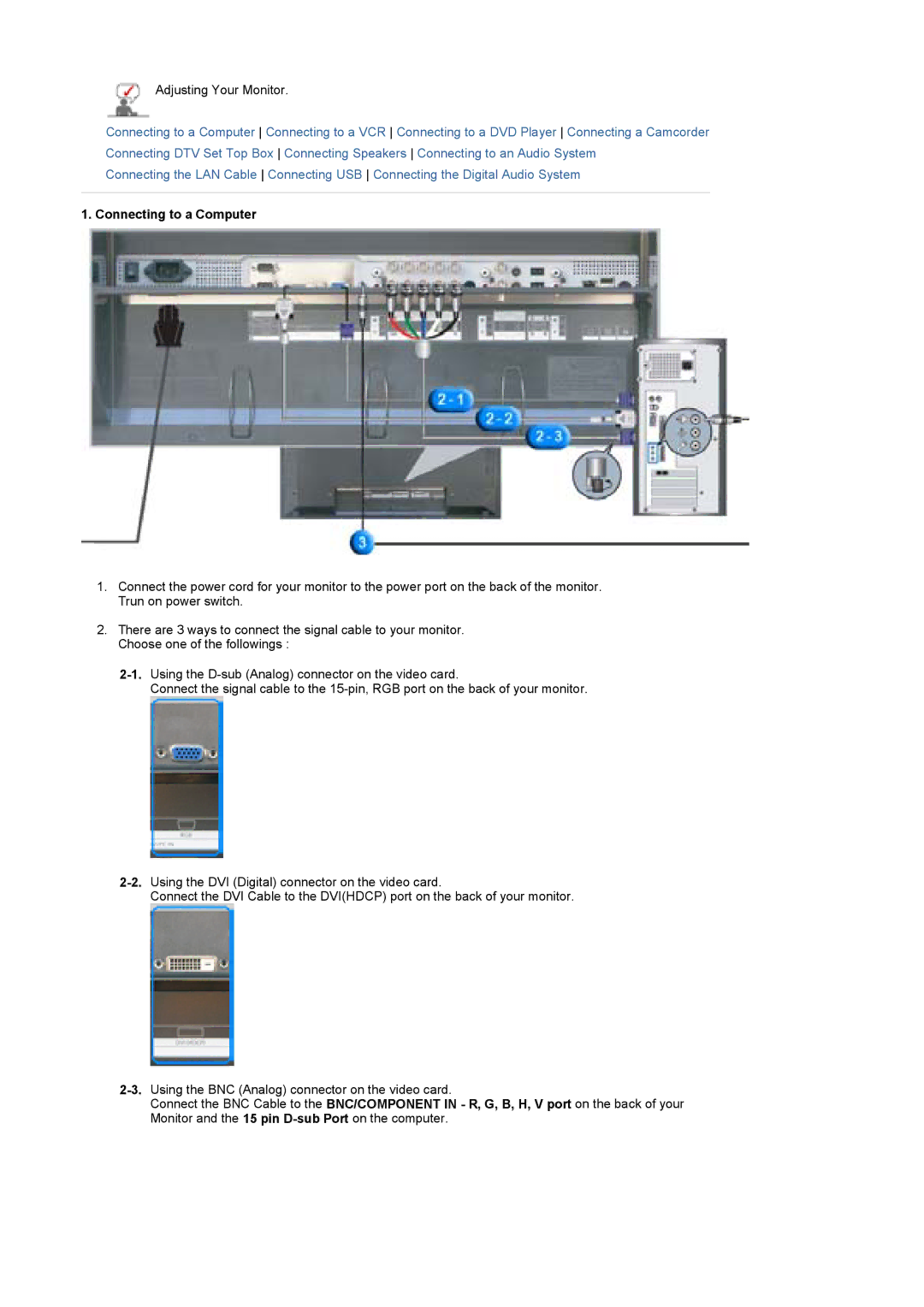 Samsung LS46BETNSF/XSJ, BE46PSNB/EDC, LS46BEPNB/XSJ, LS46BETNS/XSJ, LS46BETNB/XSJ, BE46TSNS/EDC manual Connecting to a Computer 