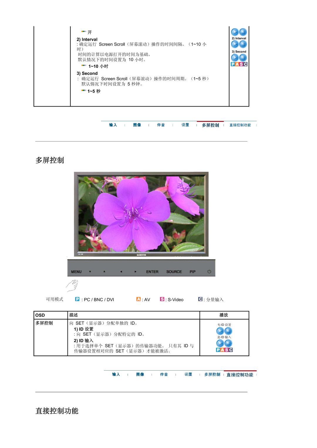 Samsung BE46TSNS/EDC, BE46PSNS/EDC manual Screen Scroll  PC / BNC / DVI Video 