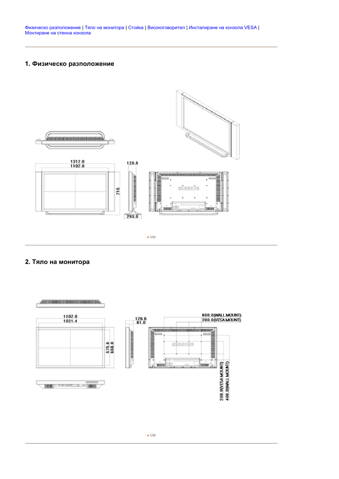 Samsung BE46TSNS/EDC manual Ɏɢɡɢɱɟɫɤɨ ɪɚɡɩɨɥɨɠɟɧɢɟ Ɍɹɥɨ ɧɚ ɦɨɧɢɬɨɪɚ 