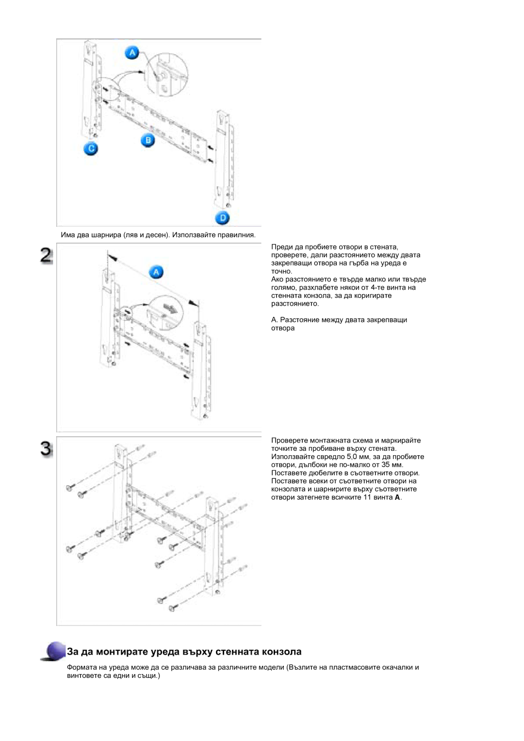 Samsung BE46TSNS/EDC manual Ɂɚ ɞɚ ɦɨɧɬɢɪɚɬɟ ɭɪɟɞɚ ɜɴɪɯɭ ɫɬɟɧɧɚɬɚ ɤɨɧɡɨɥɚ 