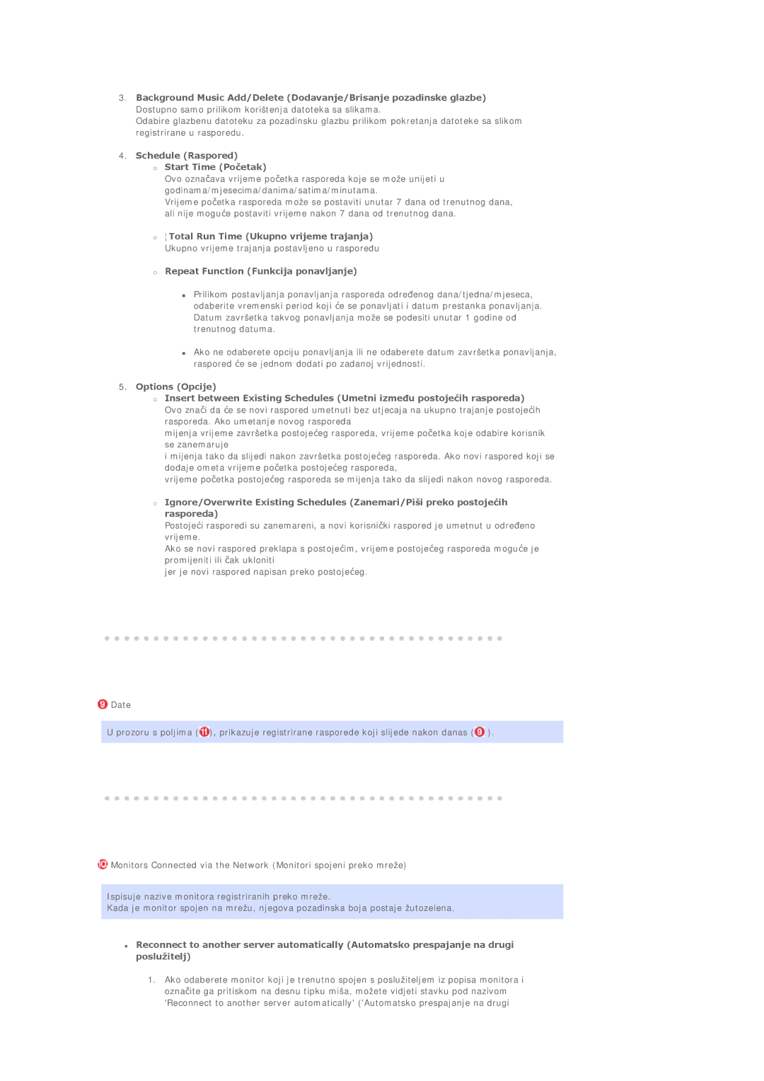 Samsung BE46TSNS/EDC manual Schedule Raspored Start Time Poþetak, Repeat Function Funkcija ponavljanje 