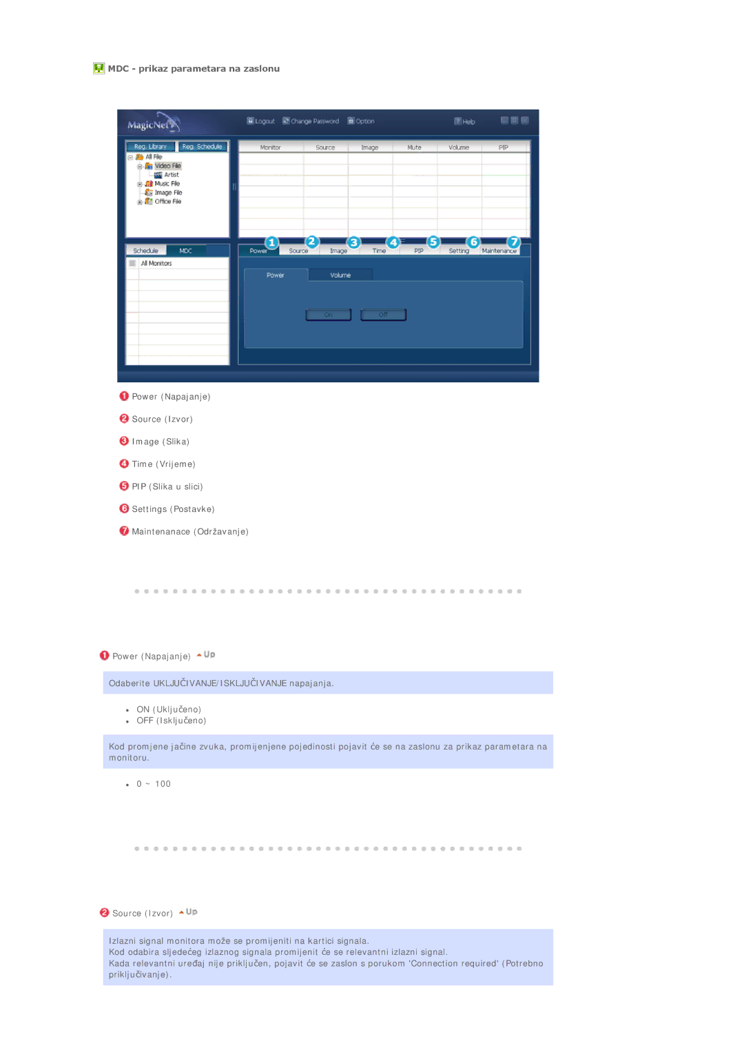 Samsung BE46TSNS/EDC manual MDC prikaz parametara na zaslonu 