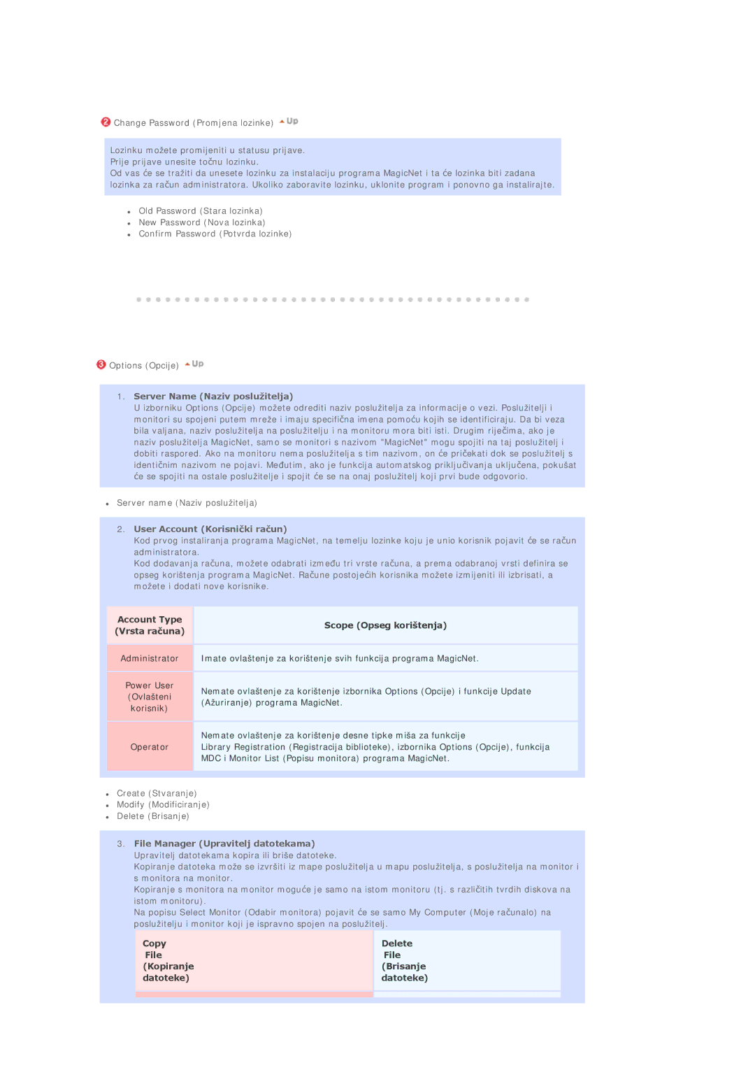 Samsung BE46TSNS/EDC manual Server Name Naziv poslužitelja, User Account Korisniþki raþun 