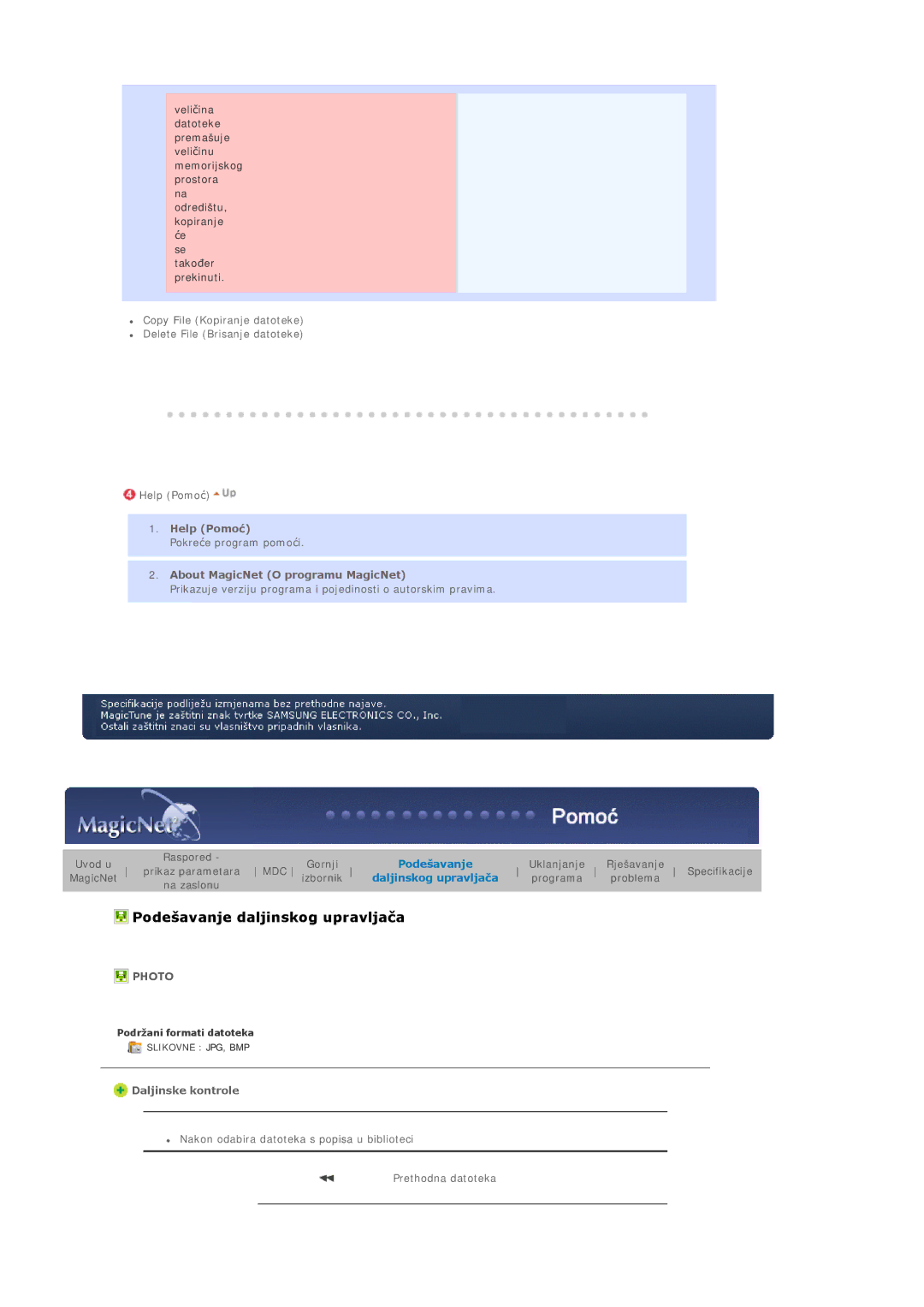 Samsung BE46TSNS/EDC manual Help Pomoü, About MagicNet O programu MagicNet, Daljinske kontrole 