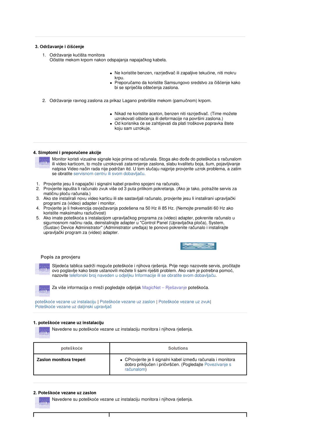 Samsung BE46TSNS/EDC manual Popis za provjeru 