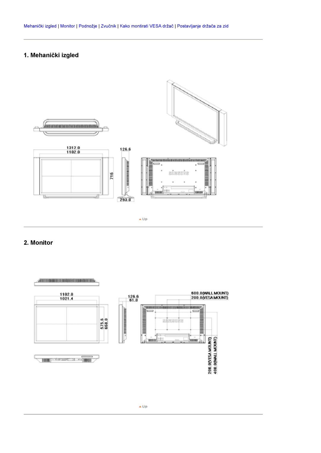 Samsung BE46TSNS/EDC manual Mehaniþki izgled Monitor 