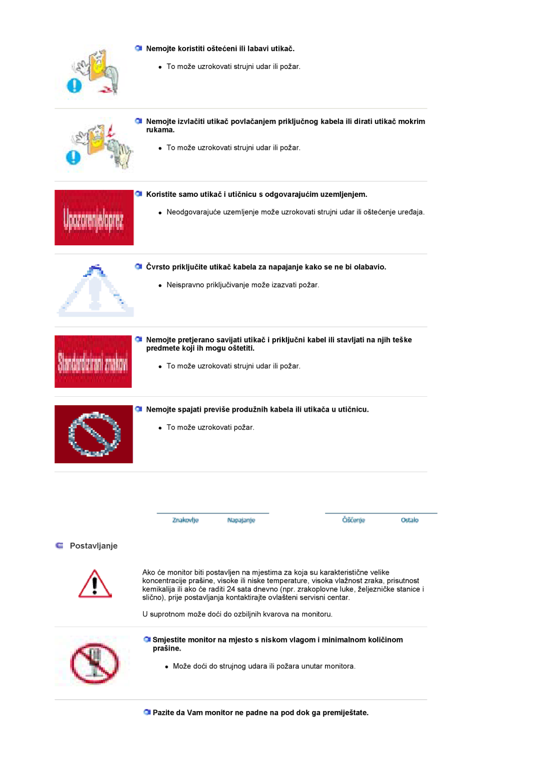 Samsung BE46TSNS/EDC manual Postavljanje, Nemojte koristiti ošteüeni ili labavi utikaþ 