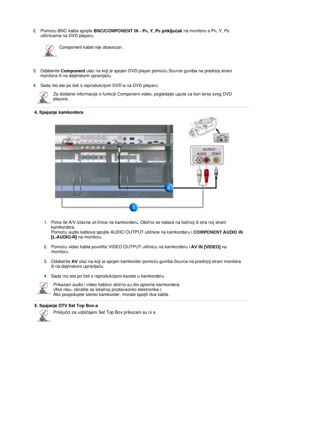 Samsung BE46TSNS/EDC manual Spajanje kamkordera, Spajanje DTV Set Top Box-a 