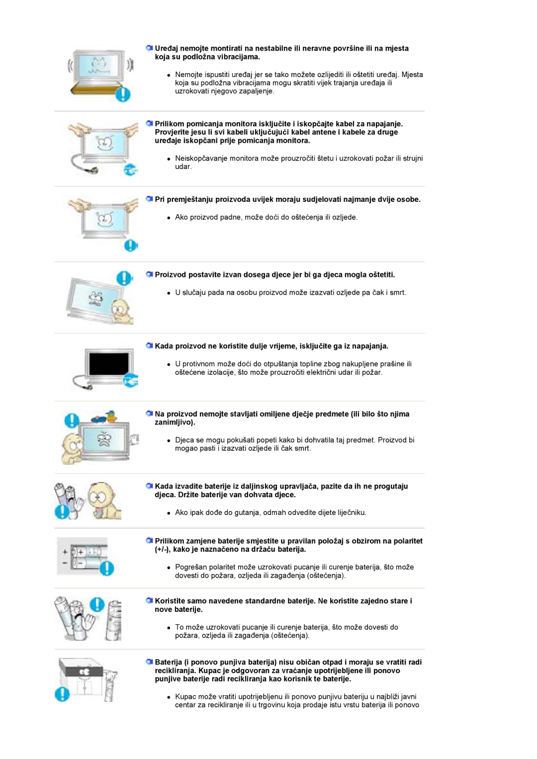 Samsung BE46TSNS/EDC manual Ako proizvod padne, može doüi do ošteüenja ili ozljede 