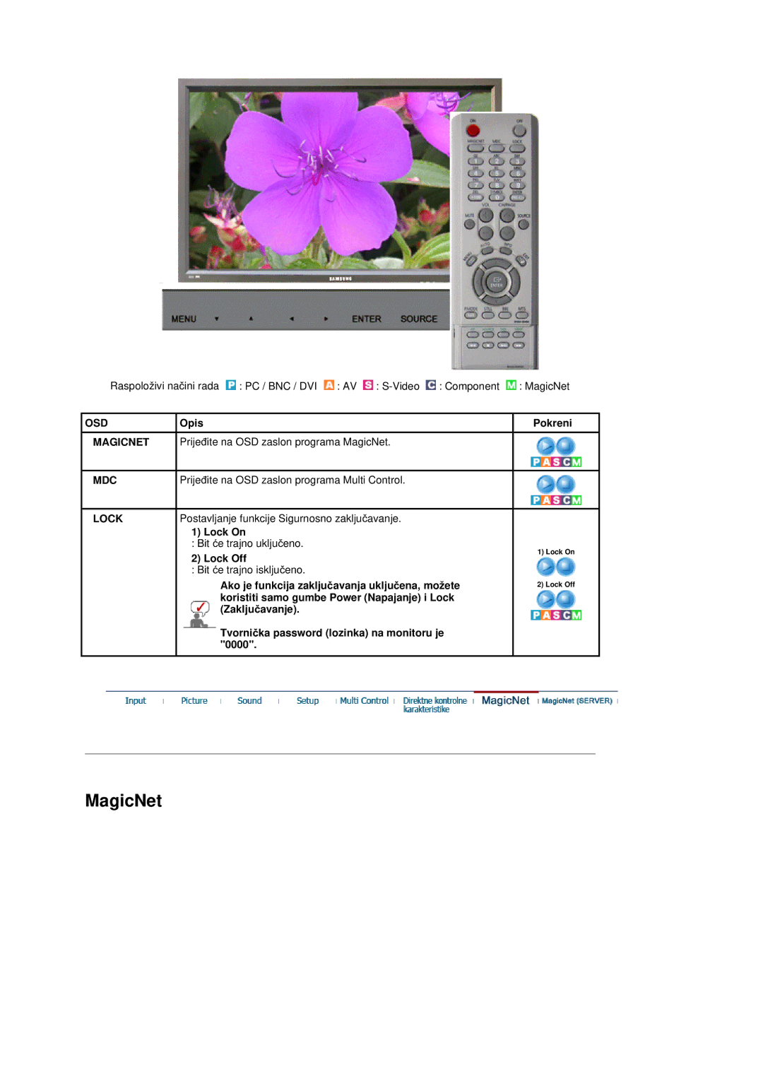 Samsung BE46TSNS/EDC Prijeÿite na OSD zaslon programa MagicNet, Prijeÿite na OSD zaslon programa Multi Control, Lock On 