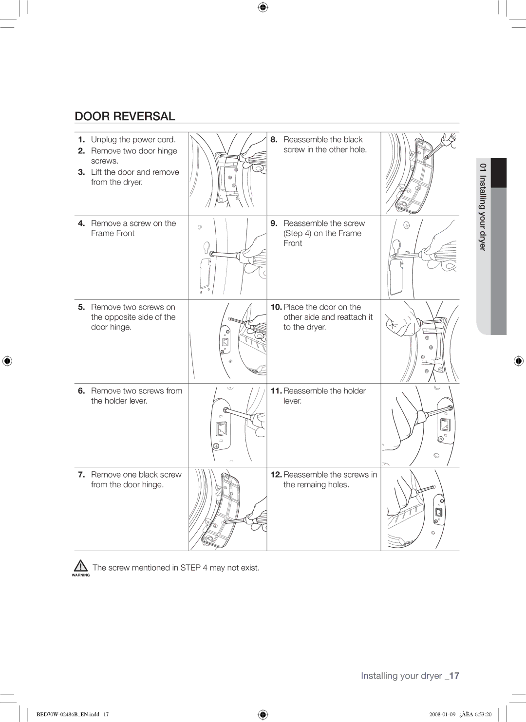 Samsung BED70W user manual Door Reversal 