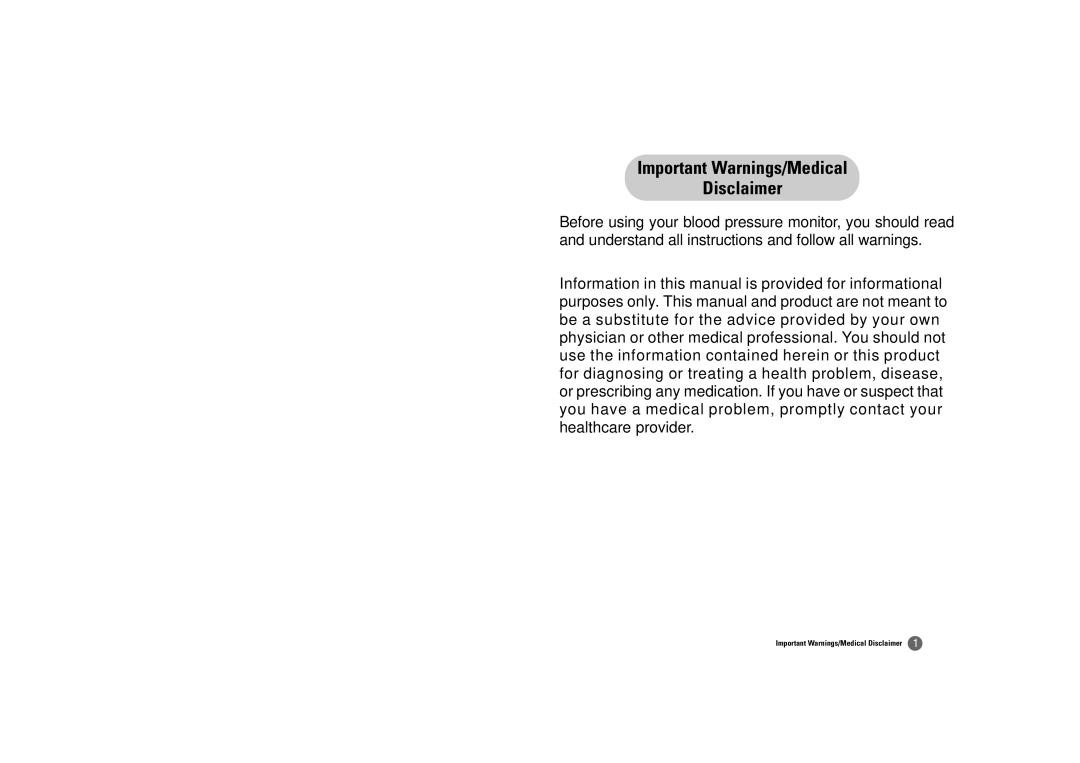 Samsung BF-180M owner manual Important Warnings/Medical Disclaimer 