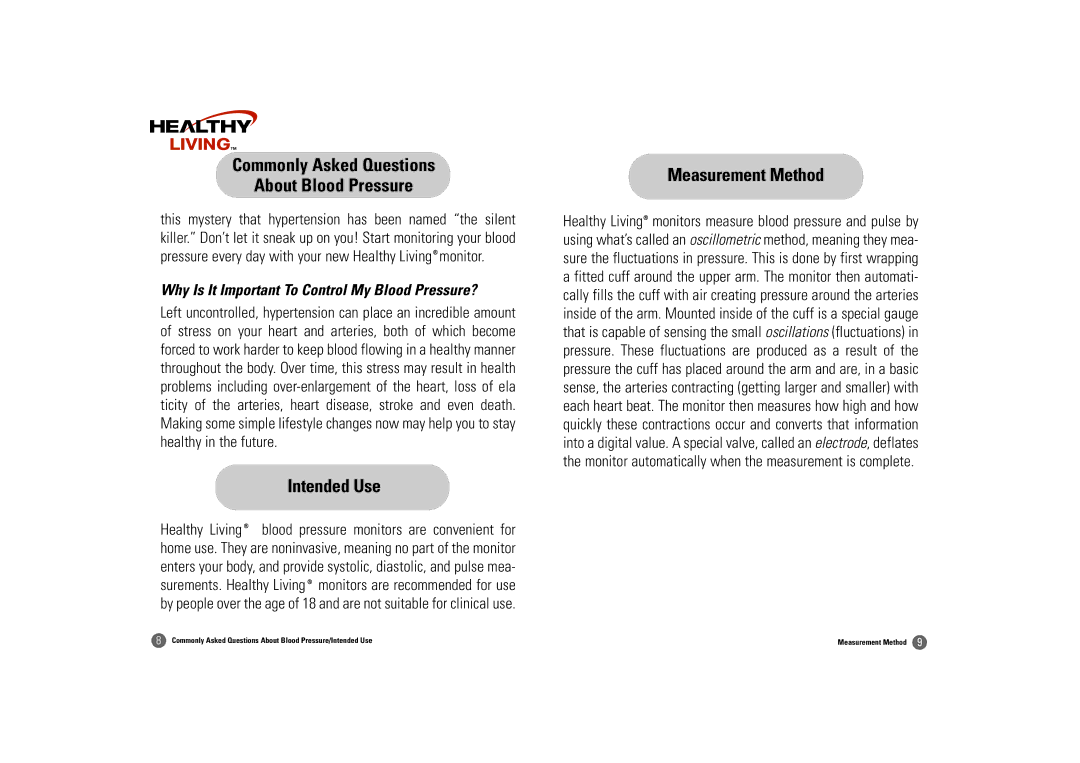 Samsung BF-180M owner manual Intended Use, Measurement Method, Why Is It Important To Control My Blood Pressure? 