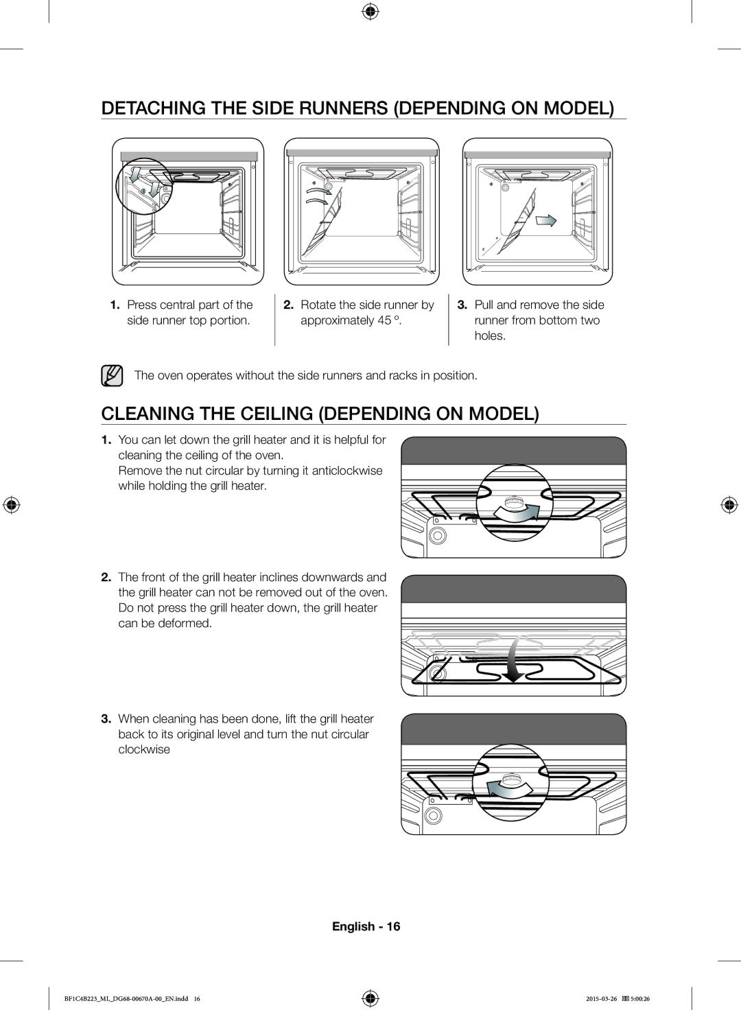 Samsung BF1C4B223/ML manual Detaching the Side Runners Depending on Model, Cleaning the Ceiling Depending on Model 