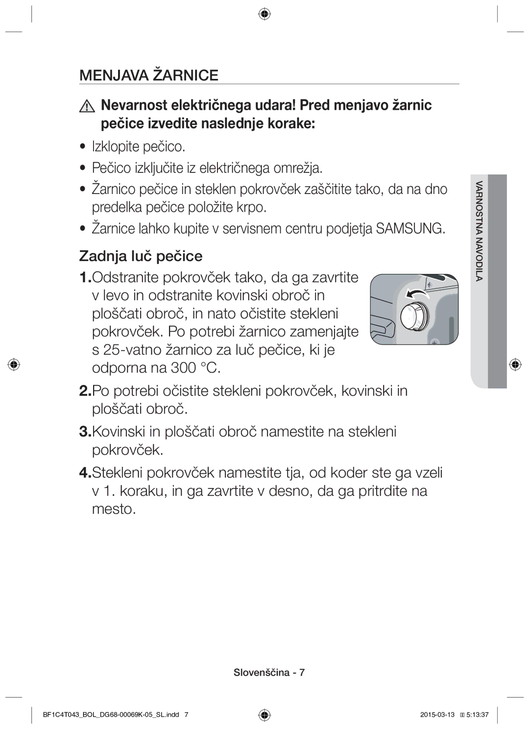 Samsung BF1C6G043/BOL, BF1C4T043/BOL manual Menjava Žarnice 