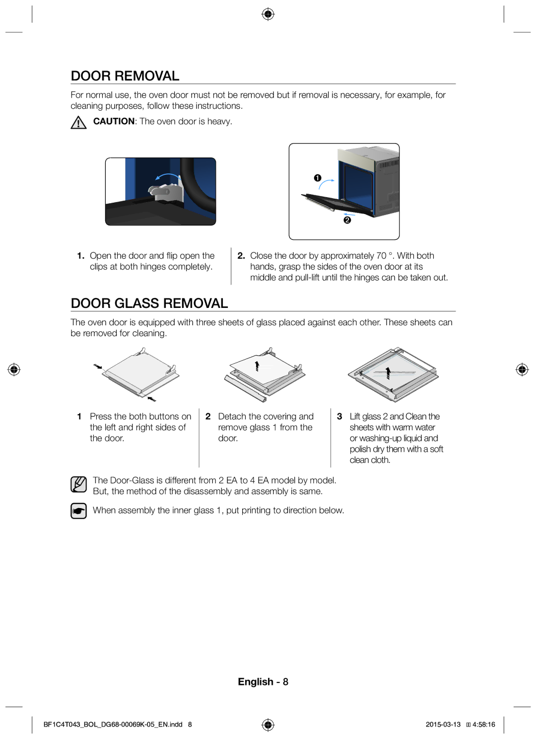 Samsung BF1C4T043/BOL, BF1C6G043/BOL manual Door Removal, Door Glass Removal 