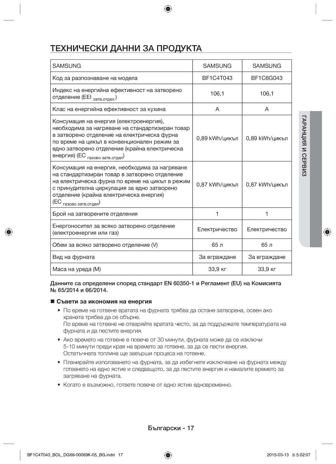 Samsung BF1C6G043/BOL, BF1C4T043/BOL manual Технически Данни ЗА Продукта, Код за разпознаване на модела BF1C4T043 BF1C6G043 