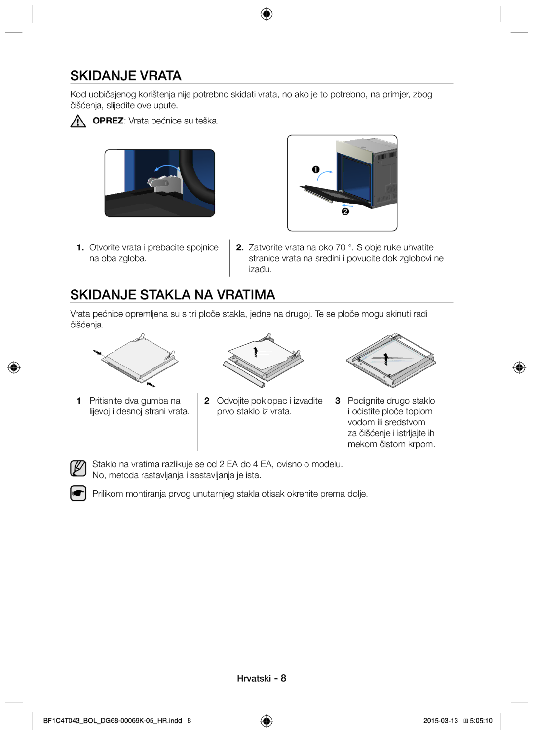 Samsung BF1C4T043/BOL, BF1C6G043/BOL manual Skidanje Vrata, Skidanje Stakla NA Vratima 