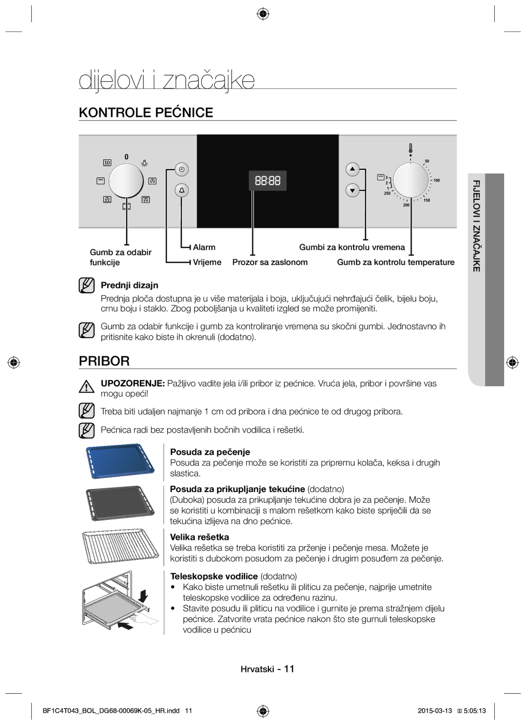 Samsung BF1C6G043/BOL, BF1C4T043/BOL manual Dijelovi i značajke, Kontrole Pećnice, Pribor 