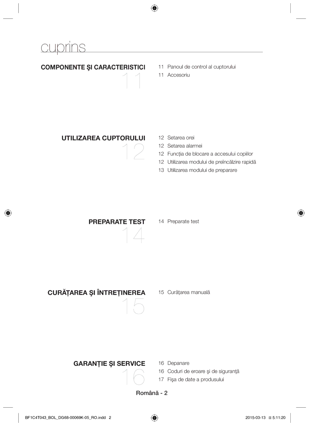 Samsung BF1C4T043/BOL, BF1C6G043/BOL manual Cuprins 