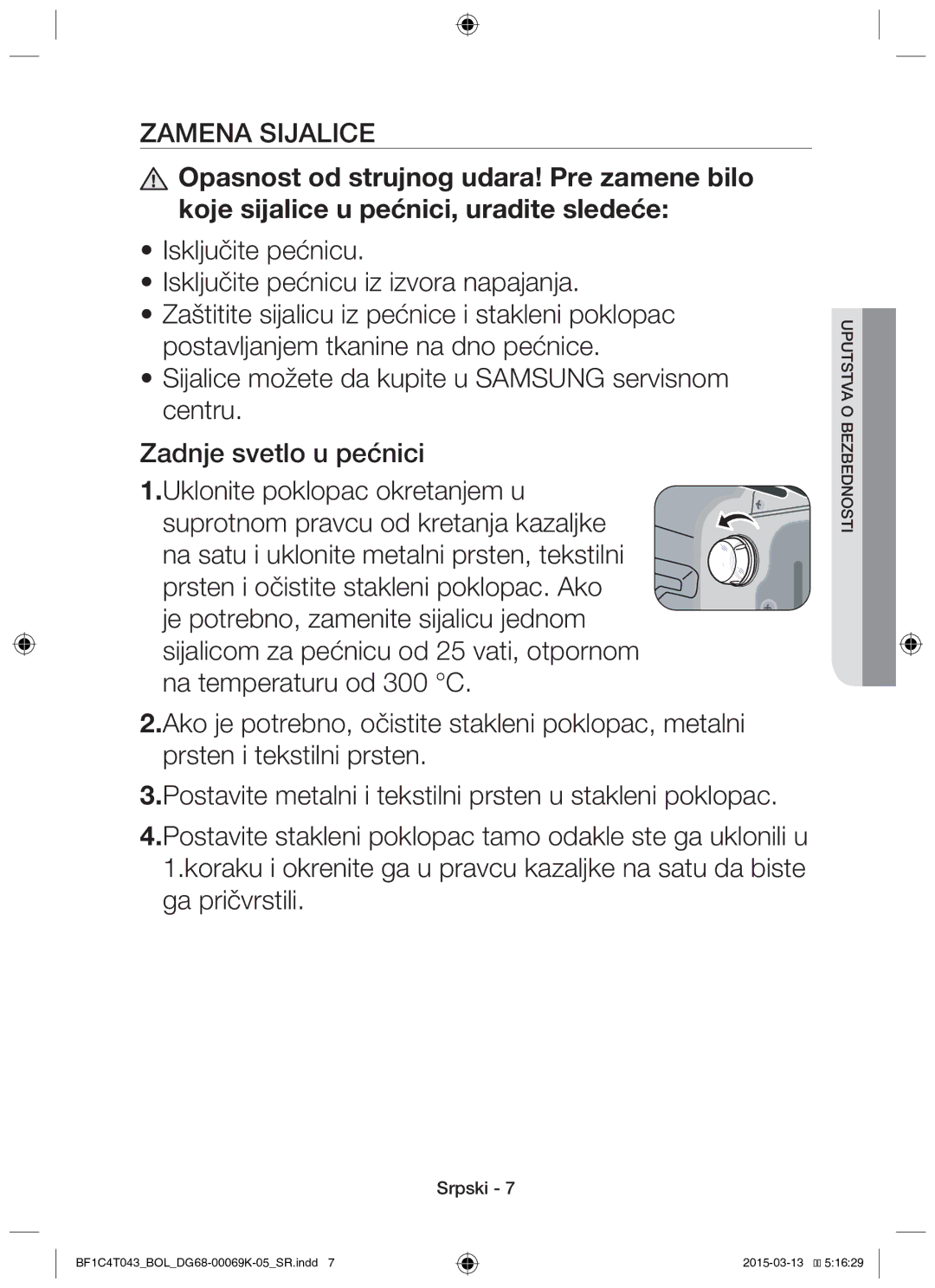 Samsung BF1C6G043/BOL, BF1C4T043/BOL manual Zamena Sijalice 