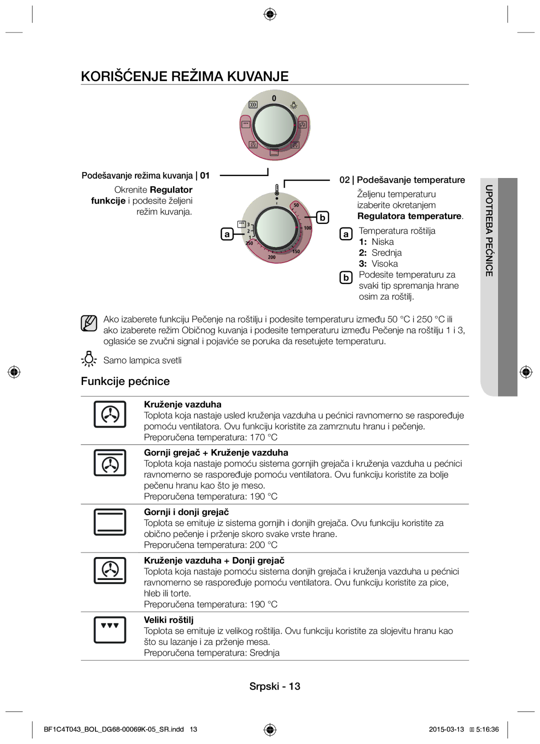 Samsung BF1C6G043/BOL, BF1C4T043/BOL manual Korišćenje Režima Kuvanje 