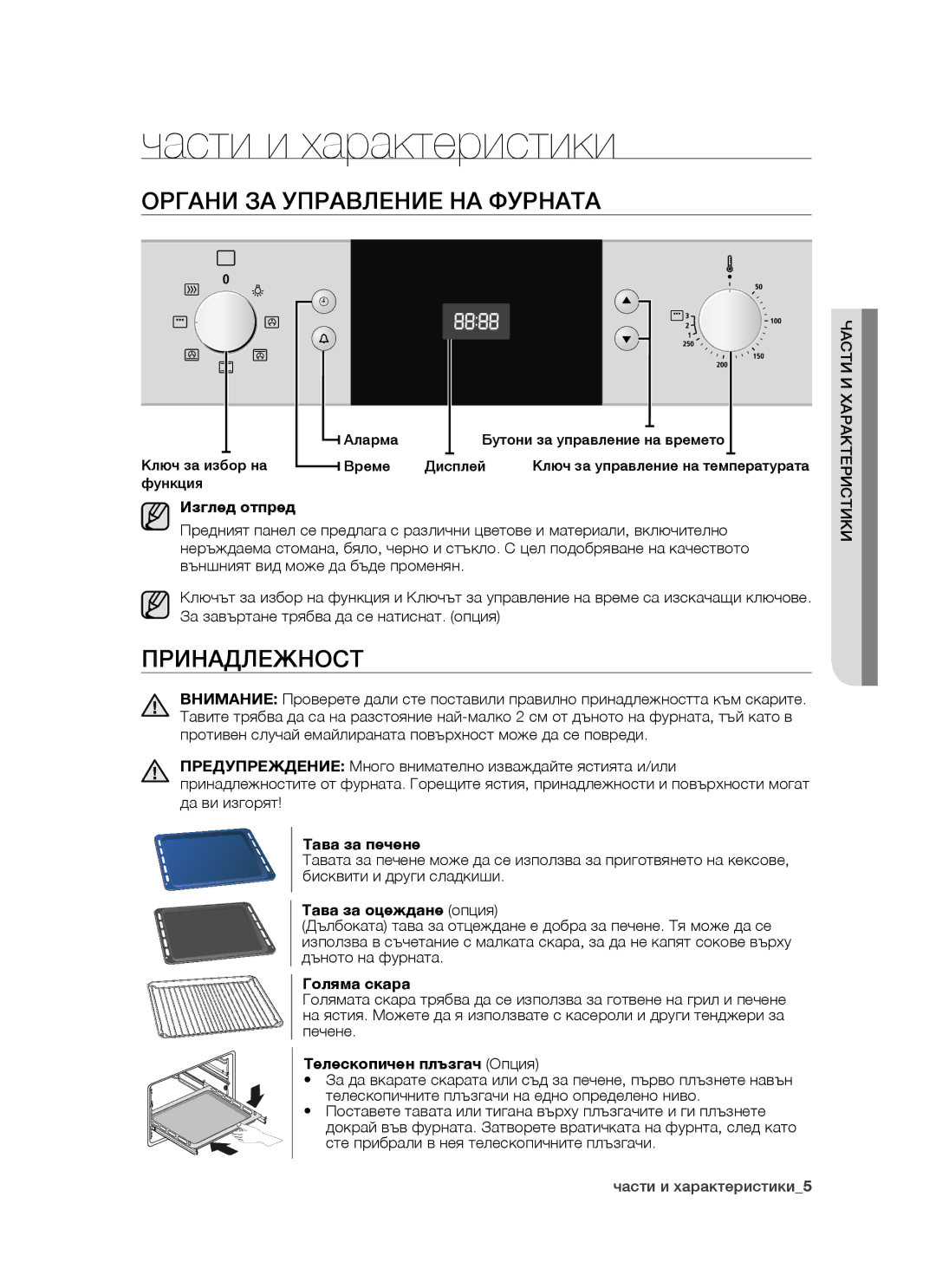 Samsung BF1N3B008/BOL, BF1N3T009/BOL, BF1N4T014/BOL Части и характеристики, Органи за управление на фурната, Принадлежност 