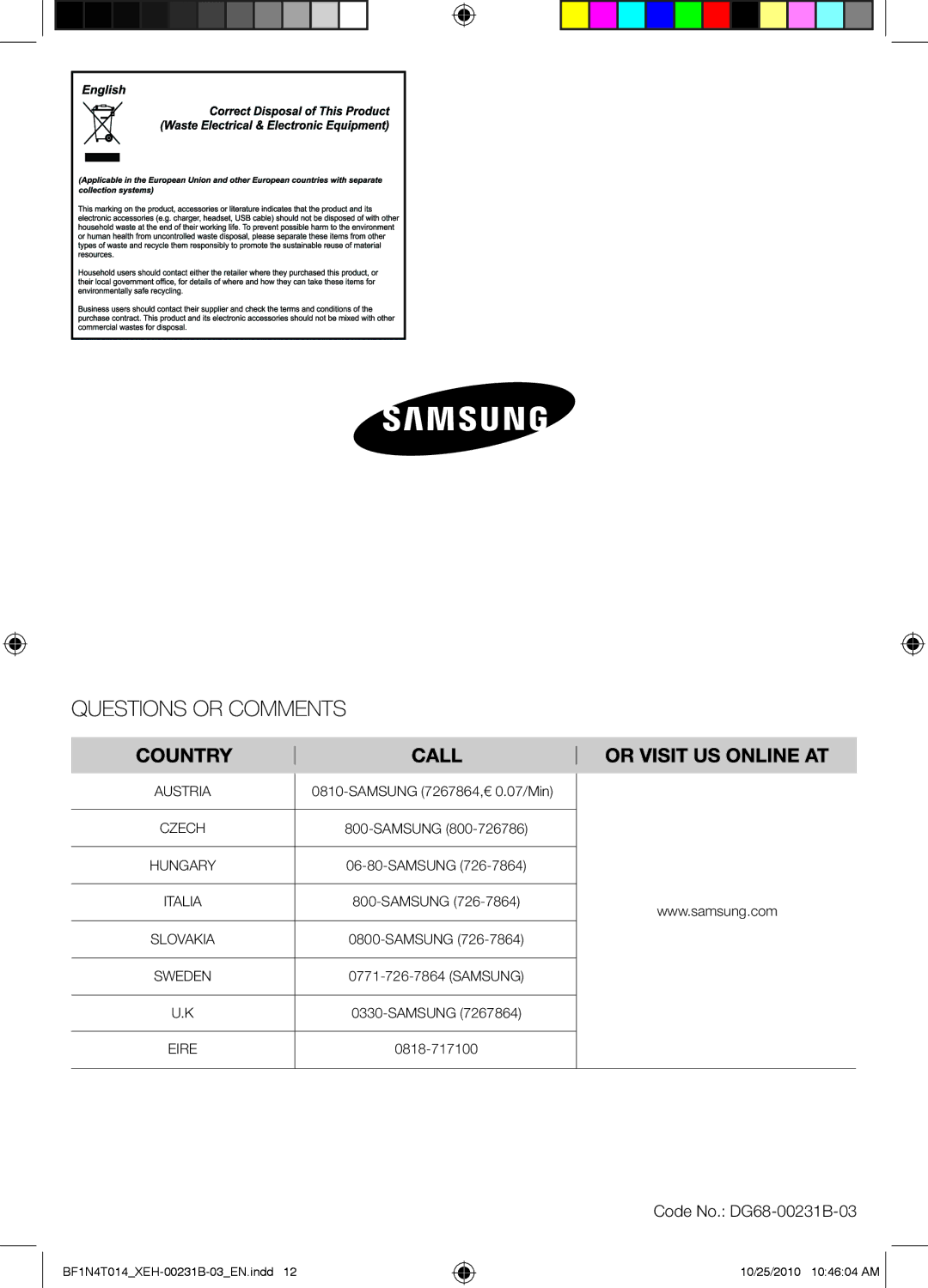 Samsung BF1N4B008/XEH, BF1N4T014/XEH manual Code No. DG68-00231B-03 