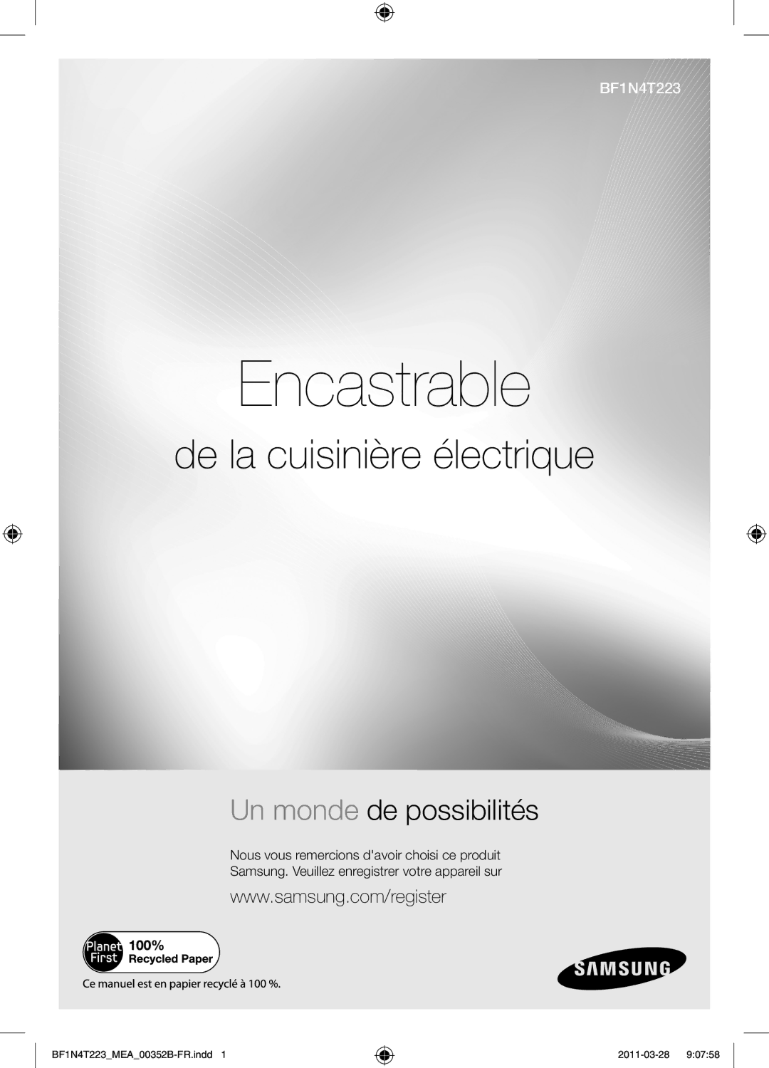 Samsung BF1N4T223/MEA manual Encastrable, De la cuisinière électrique 