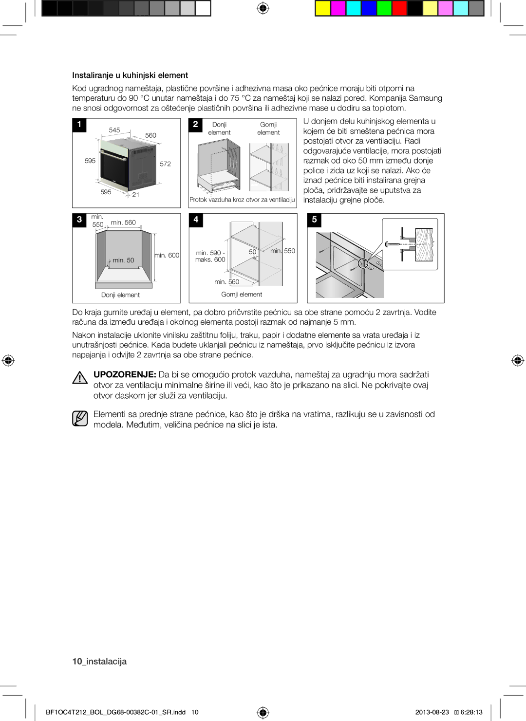 Samsung BF1OC4T212/BOL manual 10instalacija, Instaliranje u kuhinjski element 