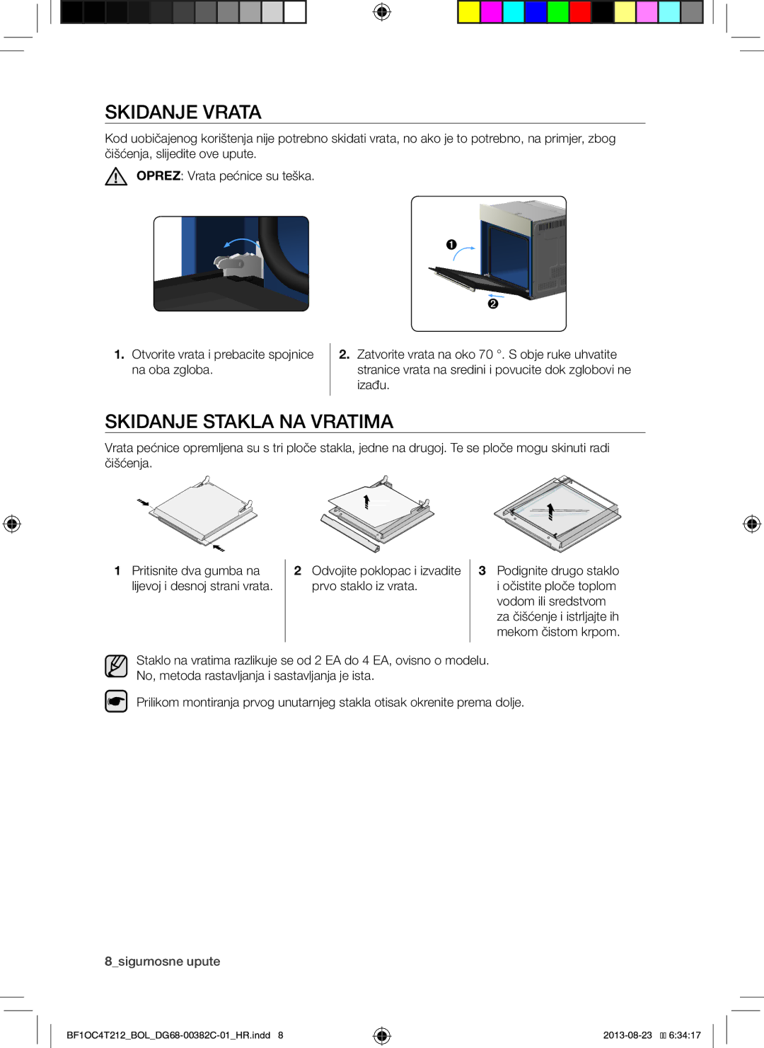 Samsung BF1OC4T212/BOL manual Skidanje Vrata, Skidanje Stakla NA Vratima, 8sigurnosne upute 