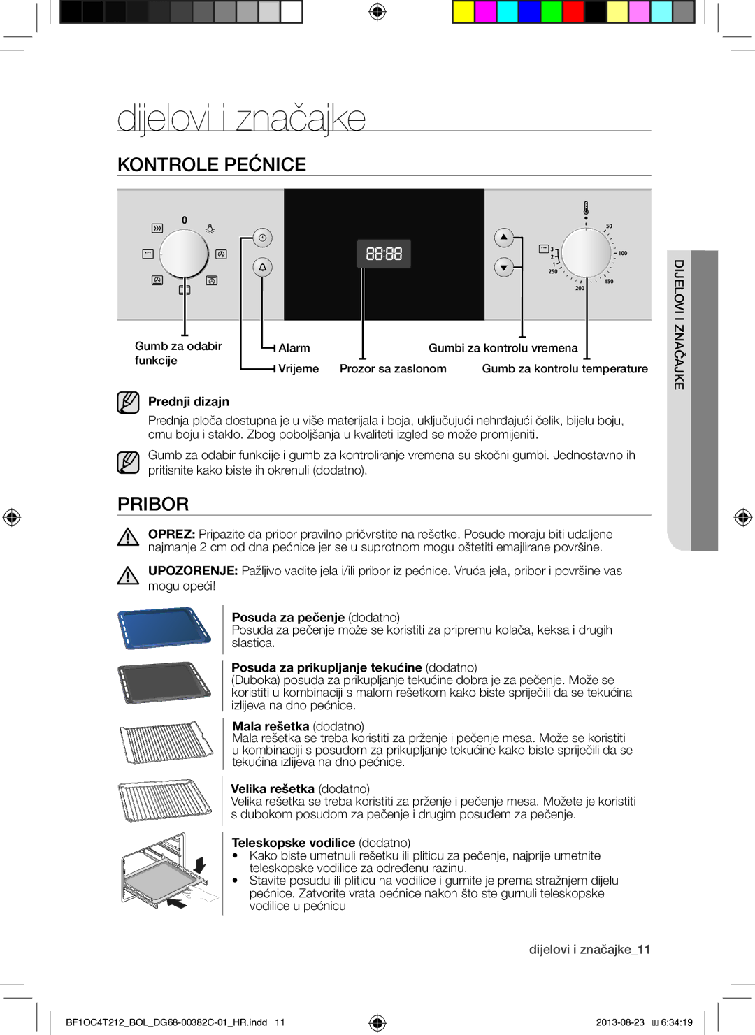 Samsung BF1OC4T212/BOL manual Dijelovi i značajke, Kontrole Pećnice, Pribor 