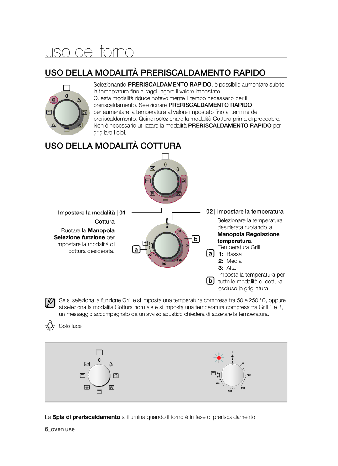 Samsung BF3N1T072/XET manual Uso del forno, USo della modalitÀ preriScaldameNto rapido, USo della modalitÀ cottura 