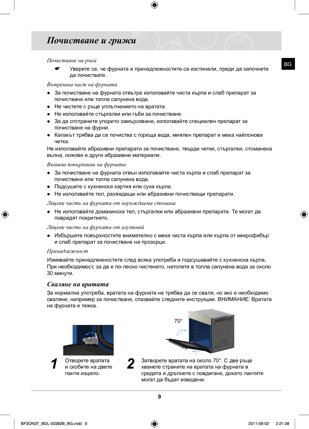 Samsung BF3ON3T011/BOL manual Почистване и грижи, Сваляне на вратата 