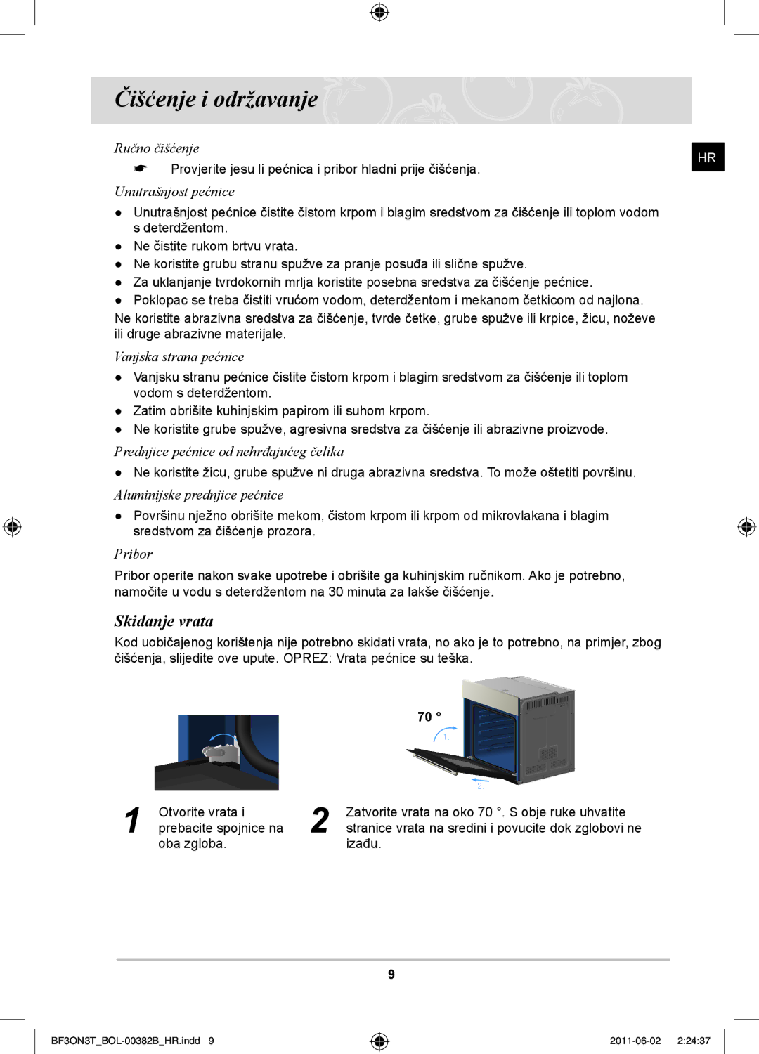 Samsung BF3ON3T011/BOL manual Čišćenje i održavanje, Skidanje vrata 