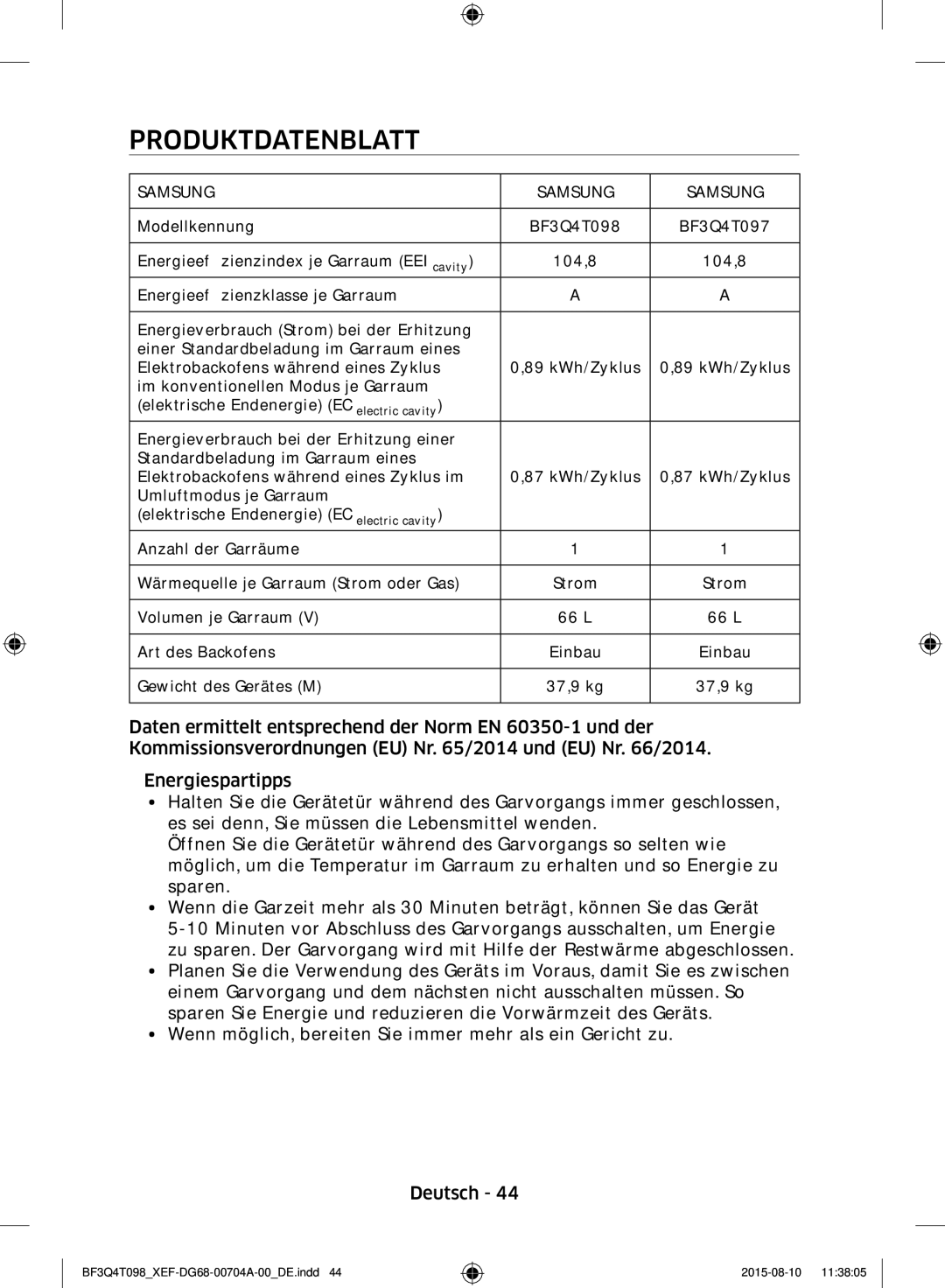 Samsung BF3Q4T098/XEF, BF3Q4T097/XEF manual Produktdatenblatt 