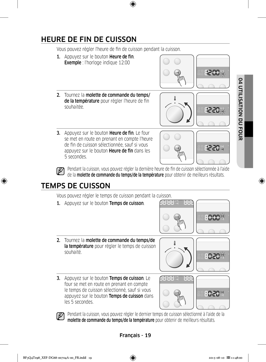 Samsung BF3Q4T097/XEF, BF3Q4T098/XEF manual Heure DE FIN DE Cuisson, Temps DE Cuisson 