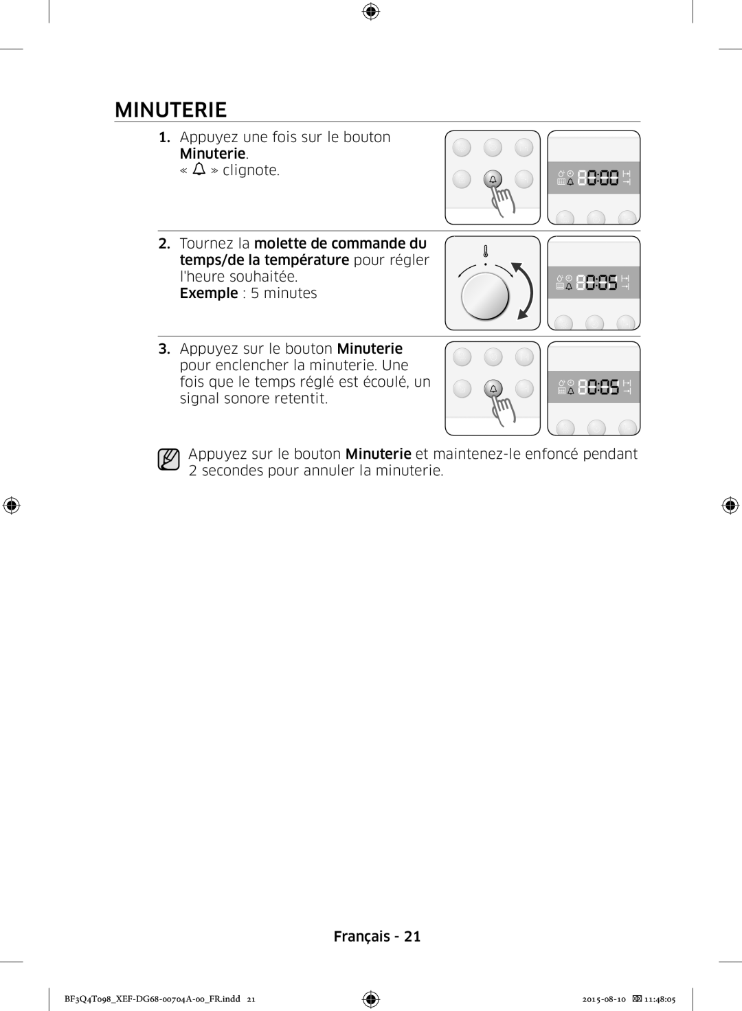 Samsung BF3Q4T097/XEF, BF3Q4T098/XEF manual Minuterie 