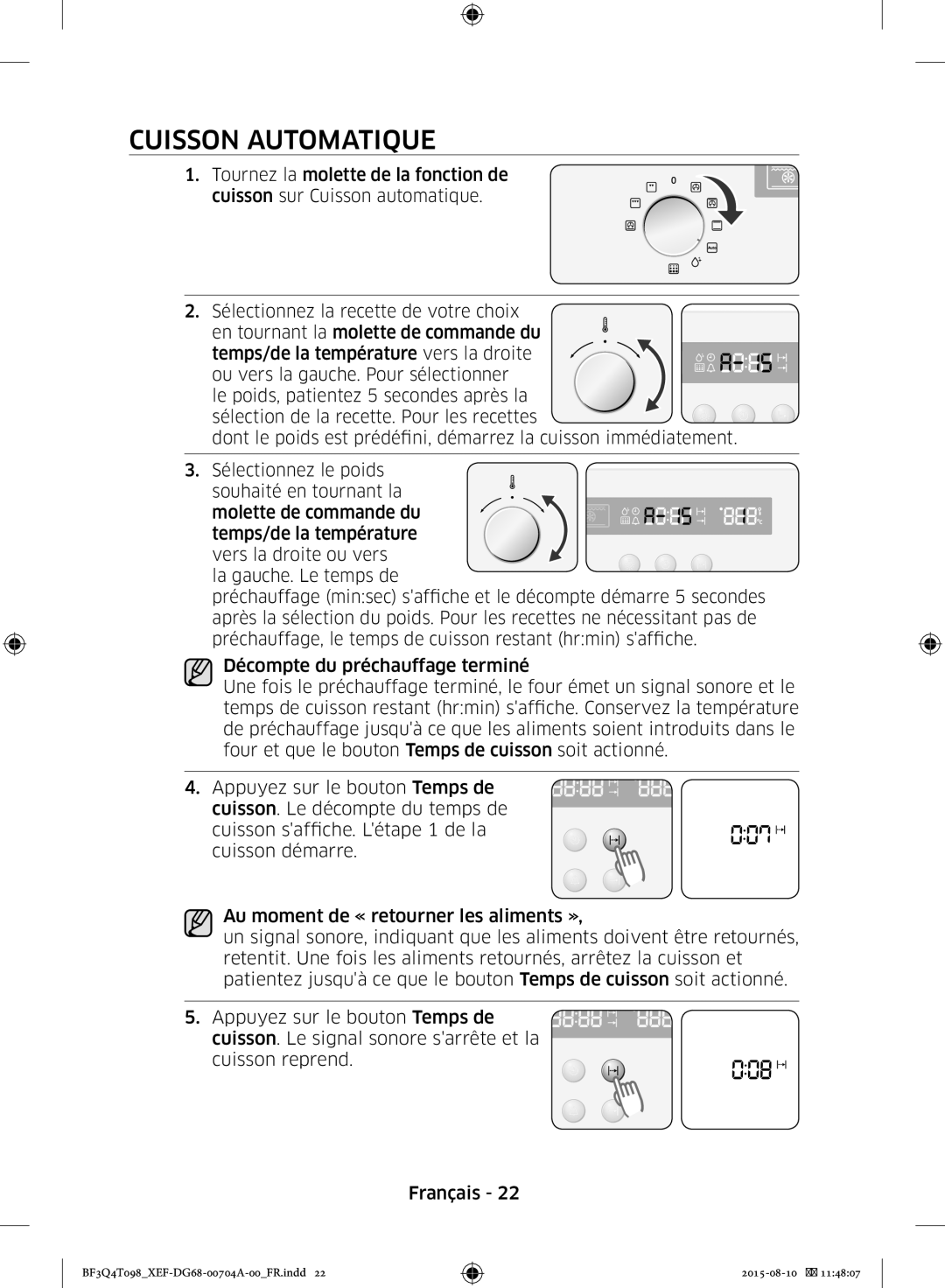 Samsung BF3Q4T098/XEF, BF3Q4T097/XEF manual Cuisson Automatique 