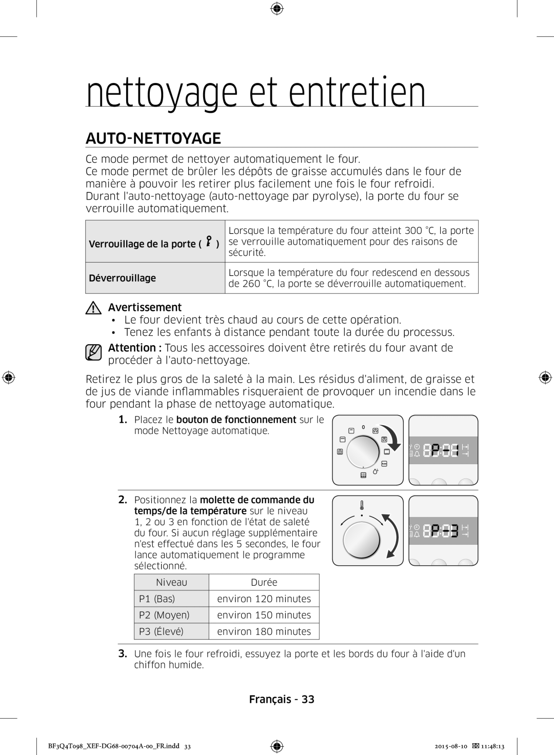 Samsung BF3Q4T097/XEF, BF3Q4T098/XEF manual Nettoyage et entretien, Auto-Nettoyage, Nettoyage ET Entretien 