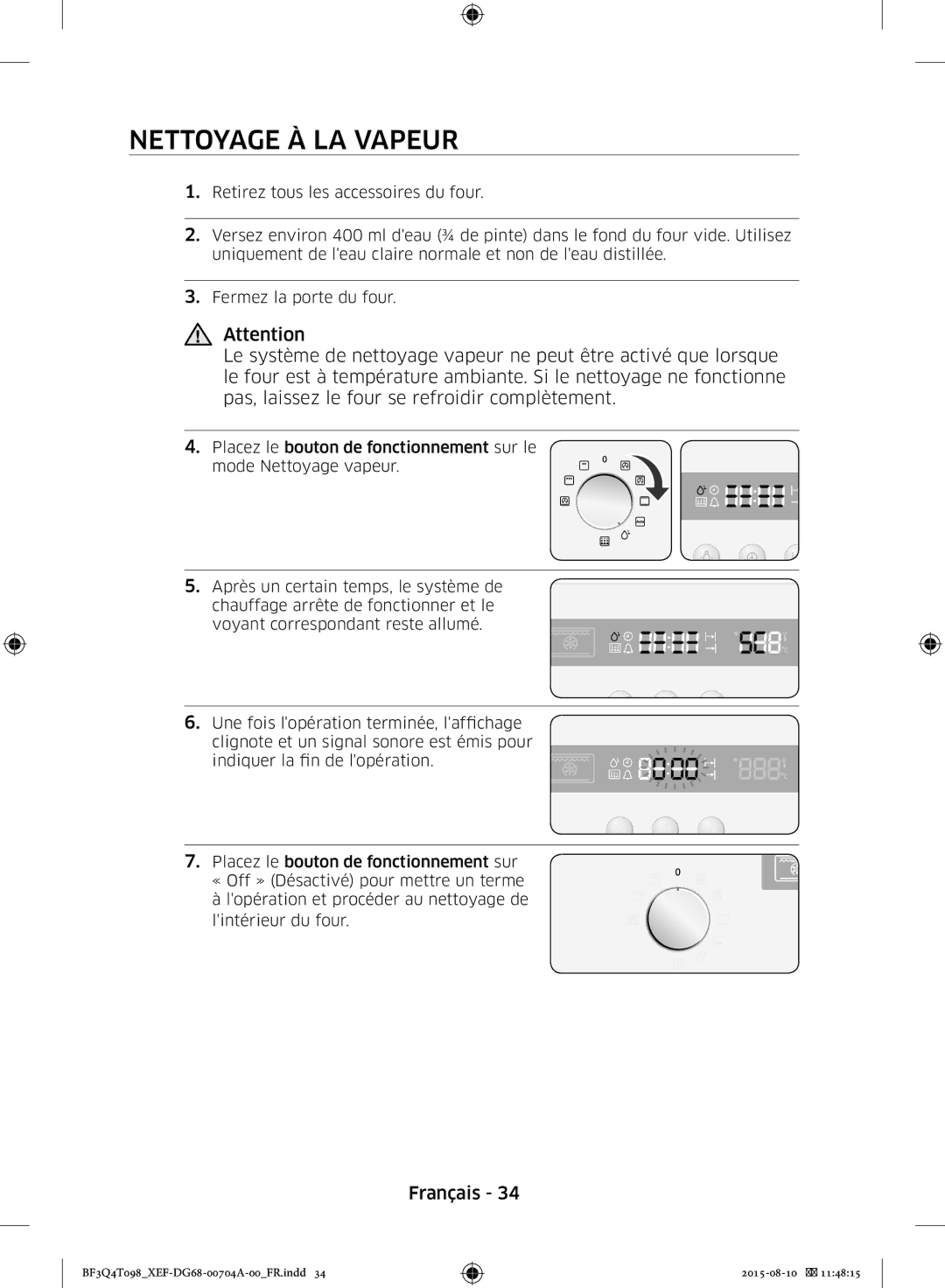 Samsung BF3Q4T098/XEF, BF3Q4T097/XEF manual Nettoyage À LA Vapeur 