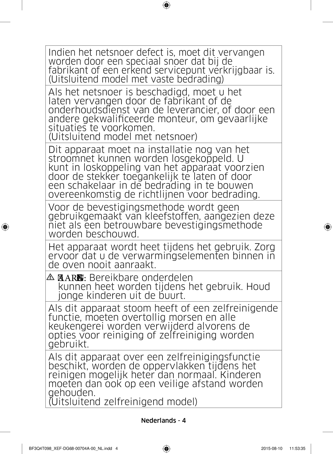 Samsung BF3Q4T098/XEF, BF3Q4T097/XEF manual Nederlands 