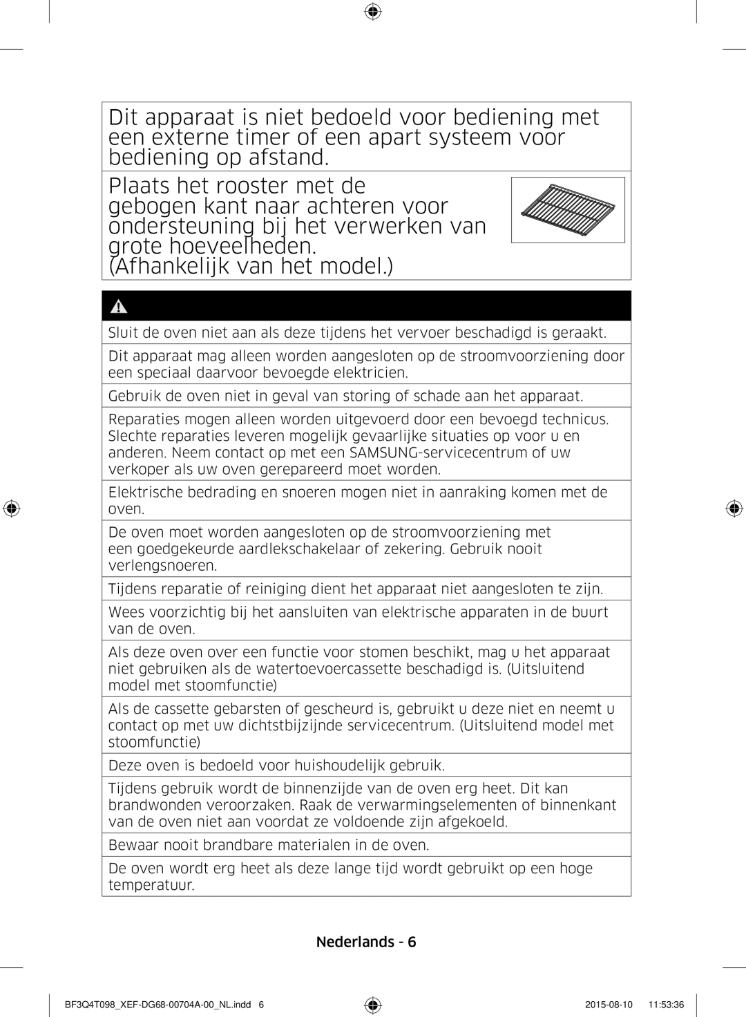 Samsung BF3Q4T098/XEF, BF3Q4T097/XEF manual Let Op 