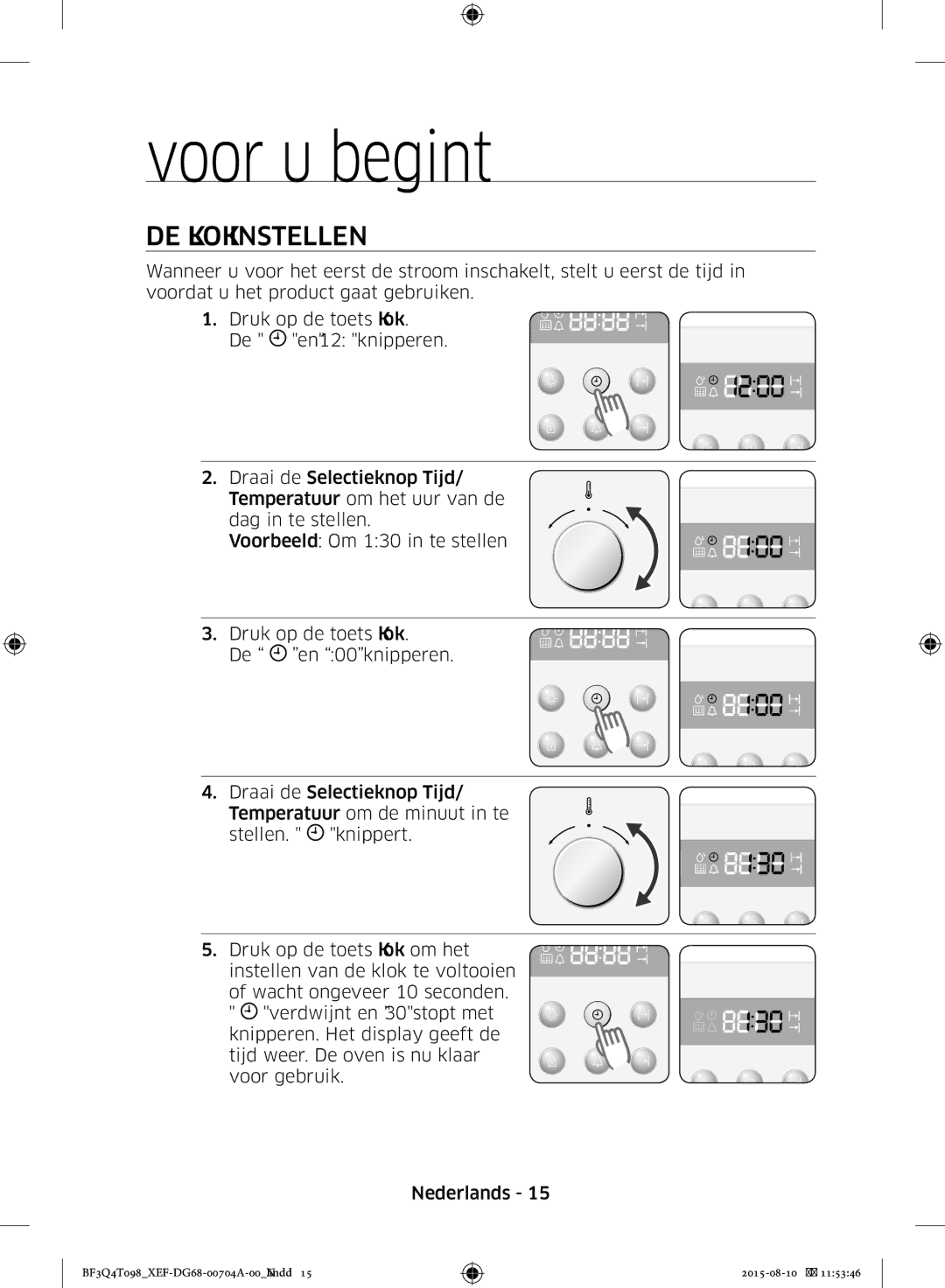 Samsung BF3Q4T097/XEF, BF3Q4T098/XEF manual Voor u begint, DE Klok Instellen, Voor U Begint 