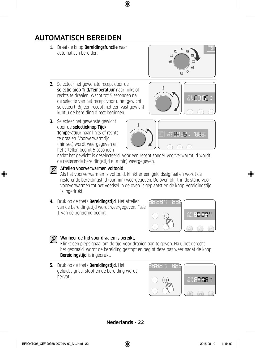 Samsung BF3Q4T098/XEF, BF3Q4T097/XEF manual Automatisch Bereiden, Het aftellen begint 5 seconden 