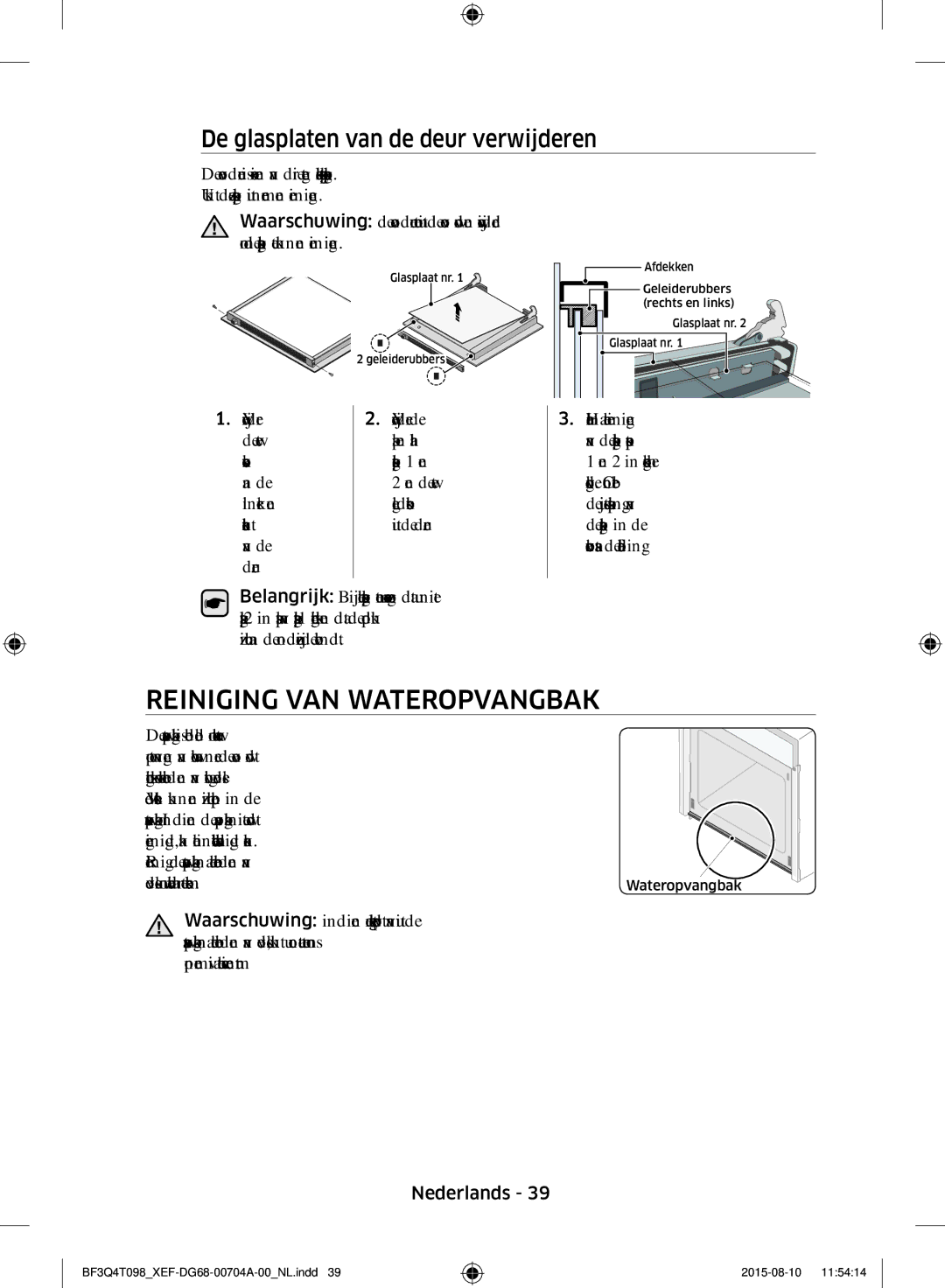 Samsung BF3Q4T097/XEF, BF3Q4T098/XEF manual Reiniging VAN Wateropvangbak, De glasplaten van de deur verwijderen 