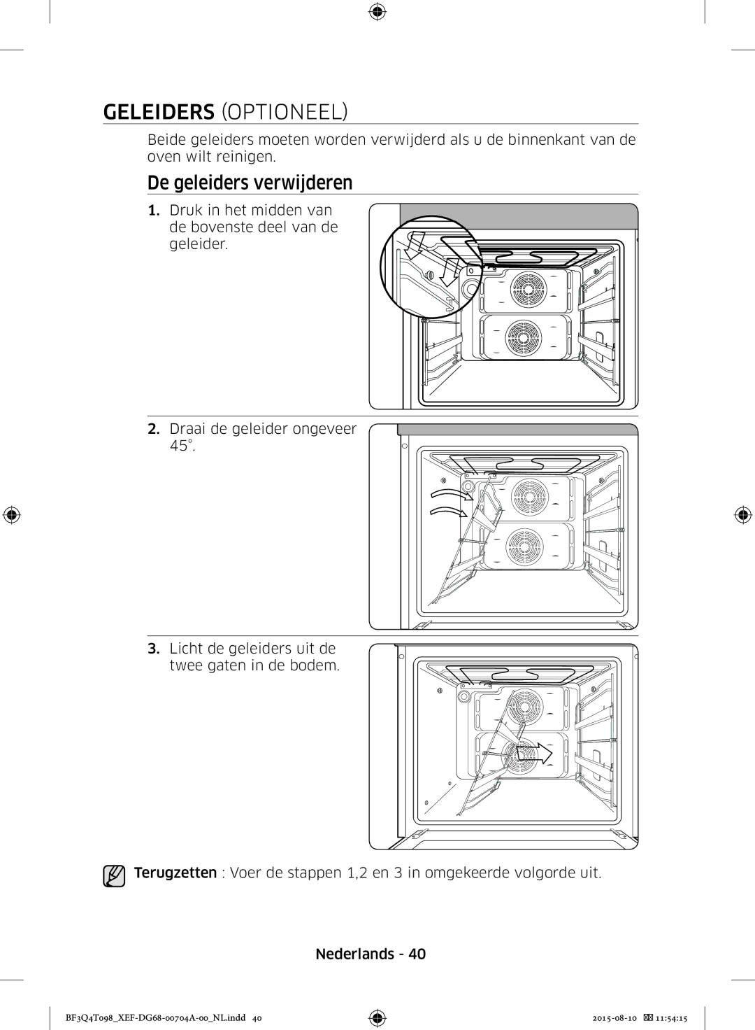 Samsung BF3Q4T098/XEF, BF3Q4T097/XEF manual Geleiders Optioneel, De geleiders verwijderen 