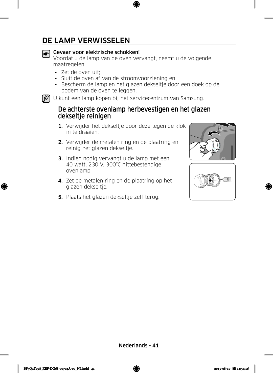 Samsung BF3Q4T097/XEF, BF3Q4T098/XEF manual DE Lamp Verwisselen 