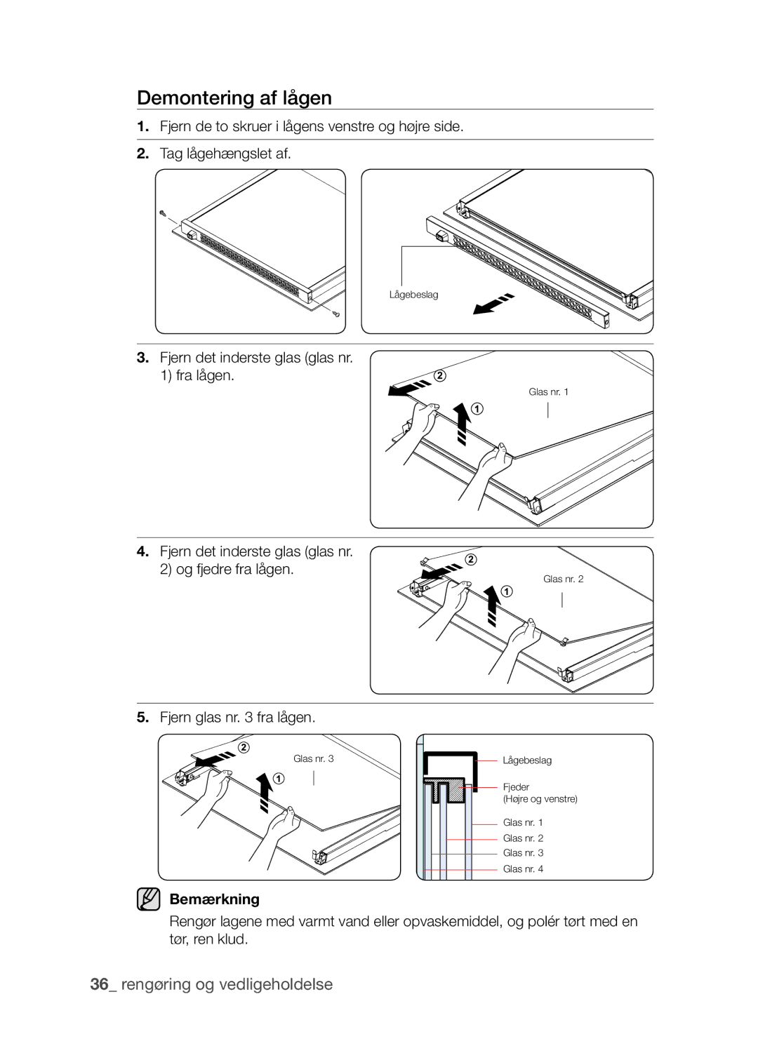 Samsung BF3Q4W098/XEE, BF3Q4T098/XEE manual Demontering af lågen, Bemærkning 