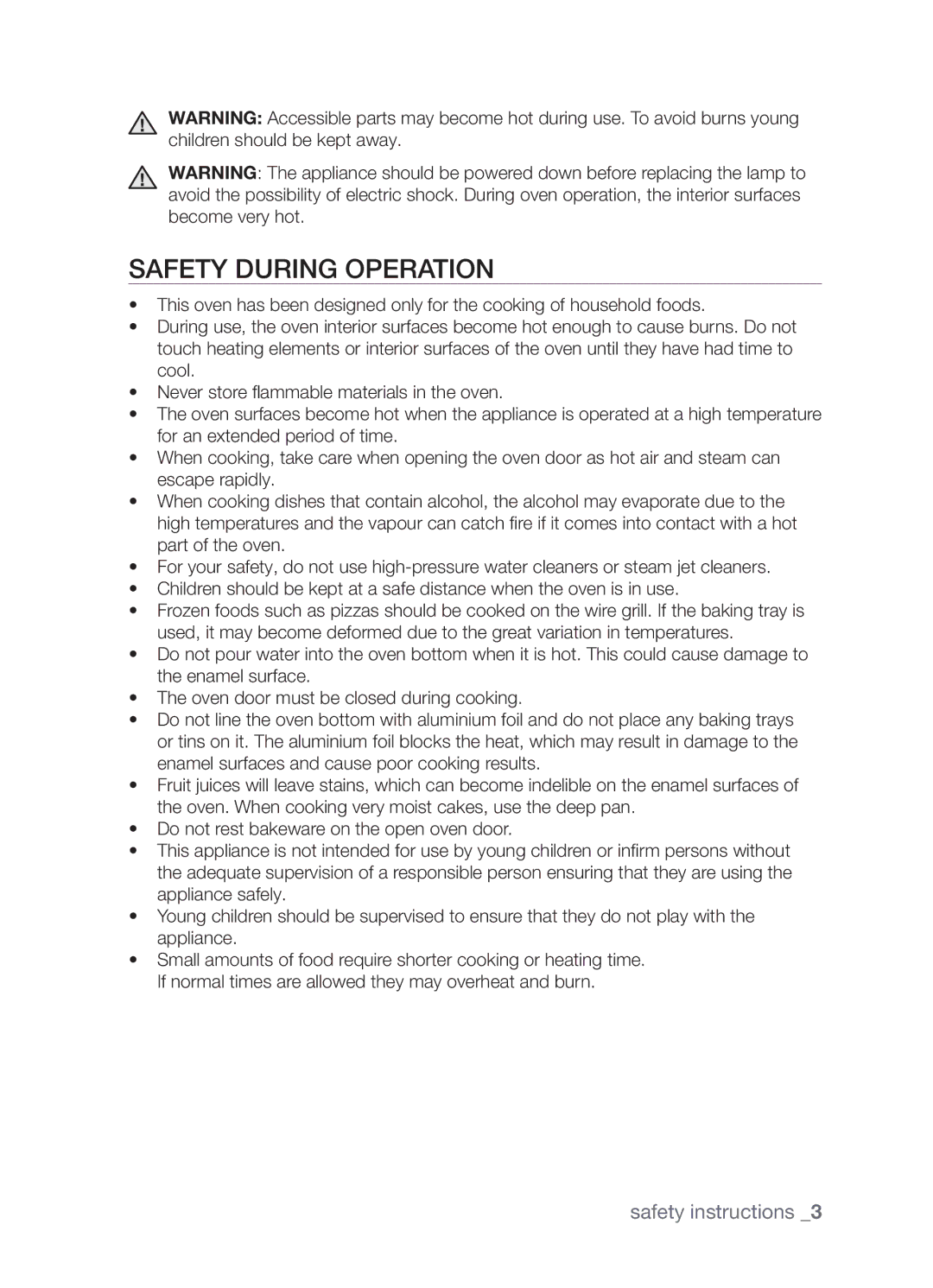 Samsung BF3Q4T098/XEE, BF3Q4W098/XEE manual Safety during operation 